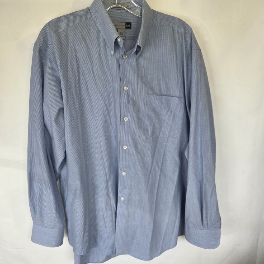 Savile Row Men's 16.5 34/35 Blue Check Dress Shirt Button Down Collar